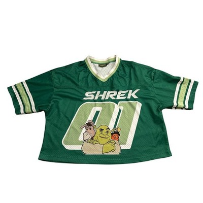 Shrek DreamWorks Jersey Womens Small Green Excellent Cropped Mesh Graphic 01