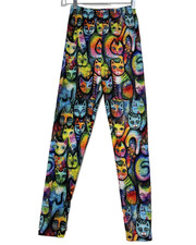 All Over Cat Print Leggings Girls M Soft Cozy Rainbow Colorful Art-to-Wear