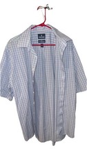 Stafford Men's Short Sleeve Dress Shirt Plaid White Travel Broadcloth Easy Care