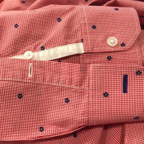 Bonobos Slim Fit Red and White Micro Check Long Sleeve Button Up Shirt 17.5 / 35 - Picture 5 of 8
