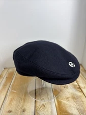 Conte of Florence Wool Flat Baretta Hat Flat Cap Earflaps Newsboy Navy Blue