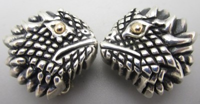 UNIQUE DIAN MALOUF STERLING SILVER 14K IGUANA LIZARD HEAD CLIP ON EARRINGS 24G