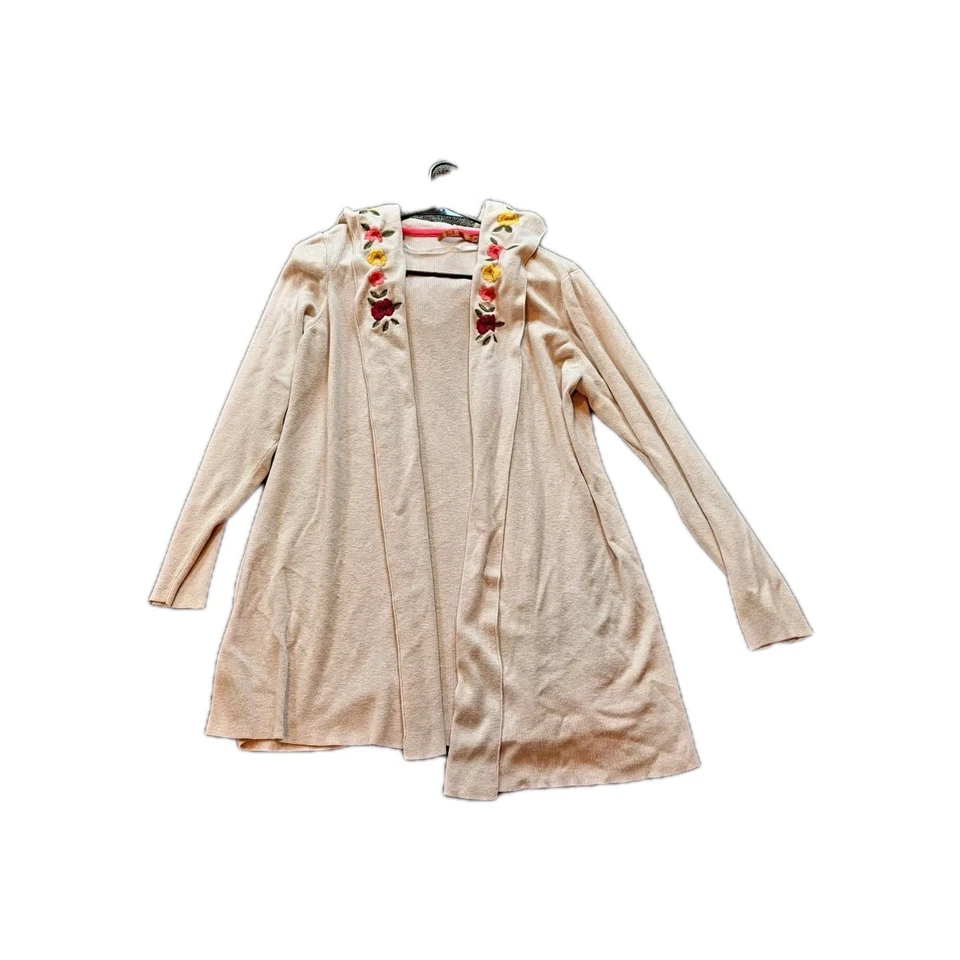 Floral Embroidered Cottagecore Beige Open Front Cardigan Size 1x Boho Fairycore  - Image 3 of 4