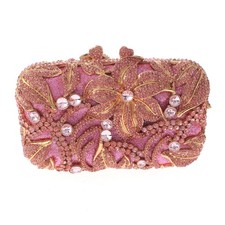 Gold Tone Metal Crystal Rhinestone Clutch Evening Bag HB6243-PNK
