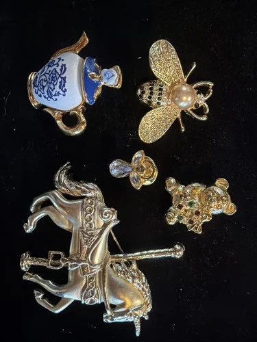 VTG Gold Tone Silver Brooch & Pin Rhinestones Lot Costume Fashion Jewelry A24-26