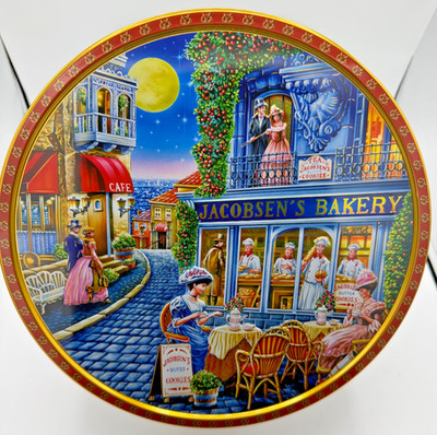 Jacobsens Butter Cookie Denmark Tin Container with Lid (Full Moon)