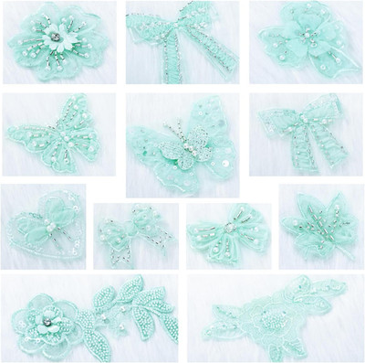 12 Pieces 3D Flower Lace Embroidery Butterflies Appliques Pearl Patches for Repa