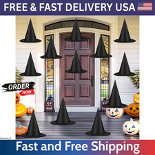 12 PCS Halloween Witch Hats, Black Hanging Witch Hats Porch Yard Decor