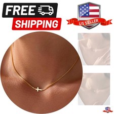 Dainty Gold Cross Necklace for Women - Trendy 14K Gold Plated Simple Faith Pe...