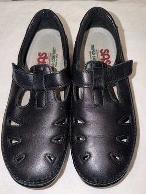 SAS Shoes 9WW Tripad Comfort Women Black Leather Slip On Mary Jane Adjustable