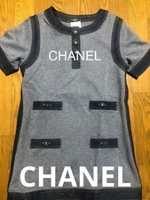 CHANEL Cc Button Denim Trim Dress 38