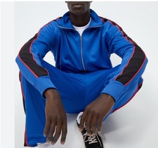 Giacca maglione allenamento Zara uomo zip intera riscaldamento righe blu taglia large