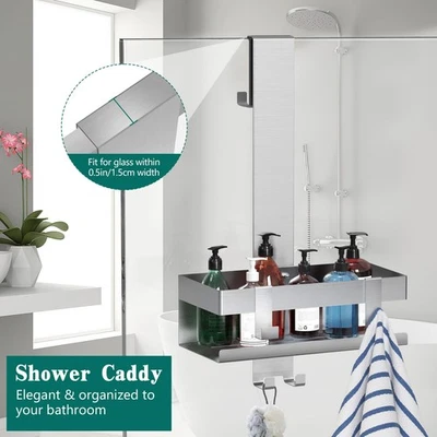 STAINLESS STEEL HANGING SHOWER CADDY Over Door Shower Shelf no Drilling