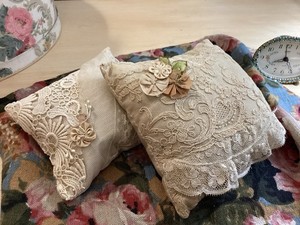2 Vintage Antique Lace Pin Cushions/ Sachets Ribbonwork Flowers Lavender Scent