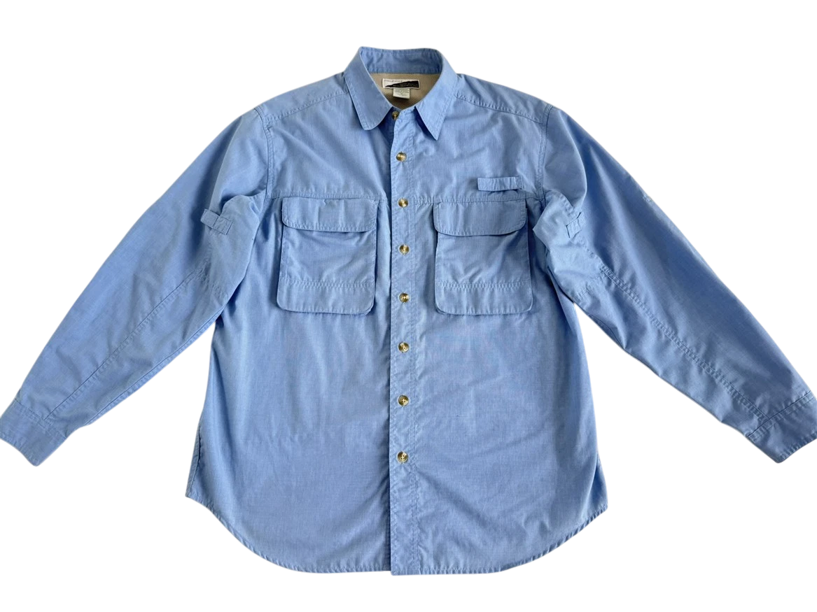 ExOfficio Vented Insect Shield Fishing Hiking Camping Blue Men M Button Up Shirt