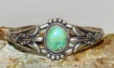 Navajo Royston Turquoise Stacker Cuff Sterling Hand Etched Bracelet B. Platero