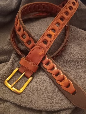 Brown Chain Link Genuine Leather Mens Adjustable Casual Belt- Size 40'' 