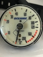 vintage OCEANIC USA depth gauge 0 200 ft  diving FEET meter Glowing Puck