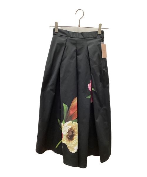 Black Flared Pleated Polyester Long Skirt for Women