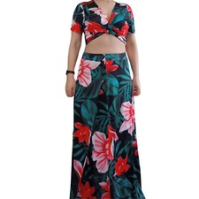 Womens summer floral costume set top party Cocktail long skirt plus size 14-18