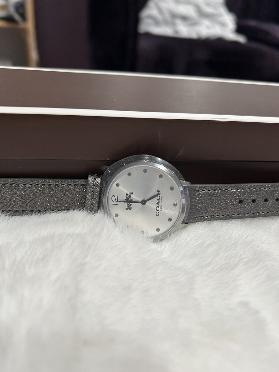 NWT Coach Slim Easton Silver Dial Ladies Leather Watch Item 14502686
