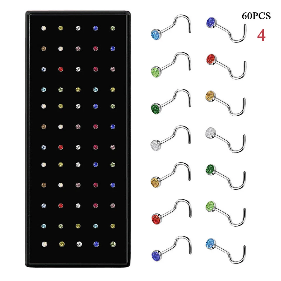 Piercing corporal aro cartílago tragus perno hueso nariz anillos acero inoxidable 60 un. Foto 3 de 4