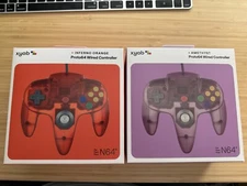 2x N64 Proto64 Wired Controllers – Orange & Amethyst Nintendo 64 controllers