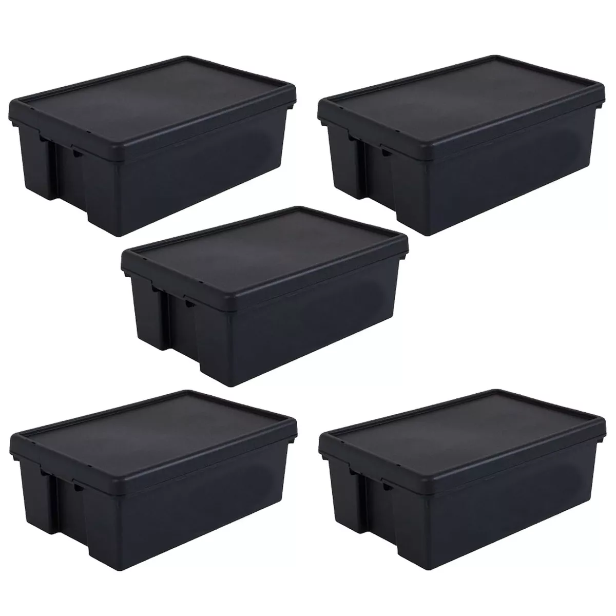 5 x 36L Heavy Duty Storage Boxes With Lid Black Recycled Plastic Containers  Home