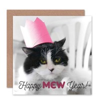 Year Hogmanay Grumpy Cat Mew Blank Greeting Card With Envelope