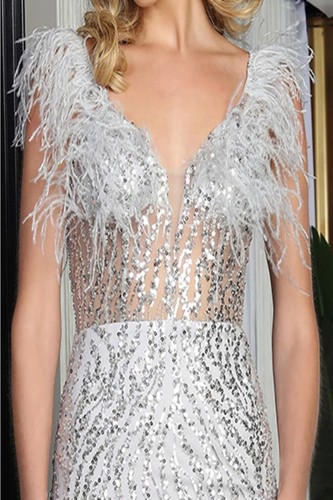 Royal Queen RQ8097 Corset Bodice Feather Long Pageant Gown - Picture 7 of 8