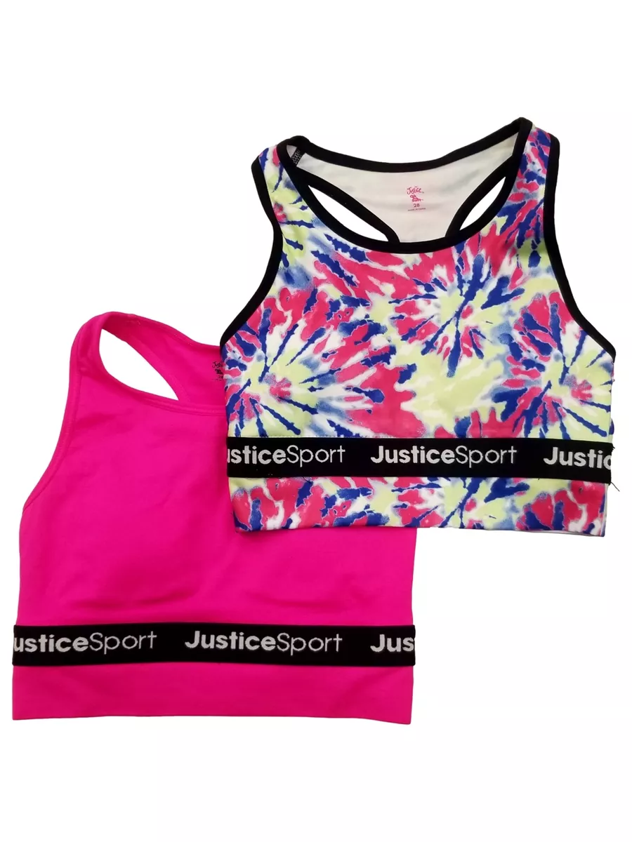 Justice Sport Girls Pink Green & Blue Tie Dye 2-Pack Sports Bra Active Wear