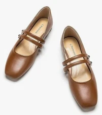 C.Paravano Mary Jane Shoes for Women | Ballet Flats Sz9.5 Eu41 Brown Leather