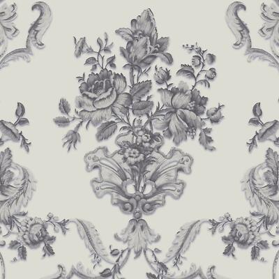 Sirpi Struktur Floral Damast Tapete Metallic geprägt Glitzer Silber Grau