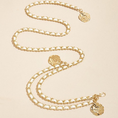 2024 Hot New - Camellia Flower Chain with Braided Faux Leather Waist Belt - Picture 3 of 10