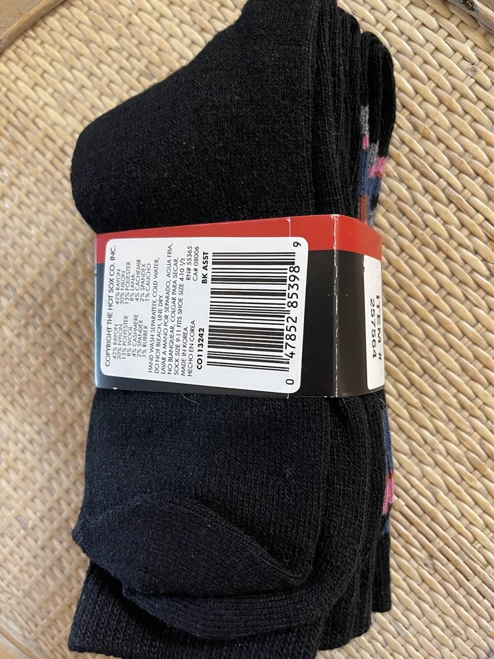 New NWT Hot Sox 3 Pairs, 1 Striped, 2 Solid Black, Luxury Cashmere Blend Socks - Image 3 of 4