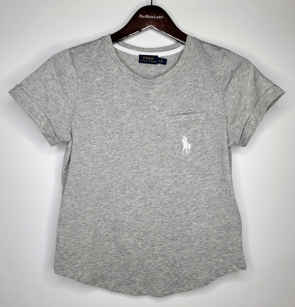 $60 Polo RALPH LAUREN Womens XS Heather Grey Pocket T Shirt
