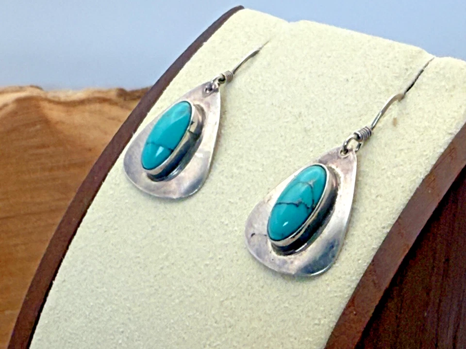 Pendientes colgantes vintage Everett & Mary Teller EMT turquesa esterlina--770,25 Foto 4 de 4