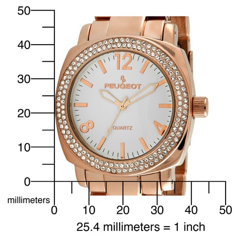 Peugeot 14K Gold Plated Watch, OverSized Boyfriend Style Swarovski Crystal Bezel - Picture 4 of 16