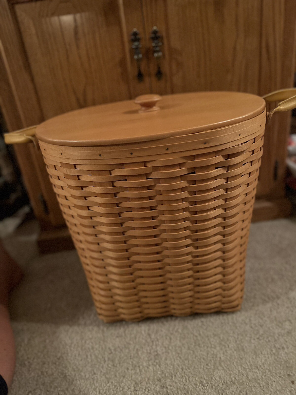 2001 Longaberger Large Oval Waste Basket, Protector and LidEUCRARE
