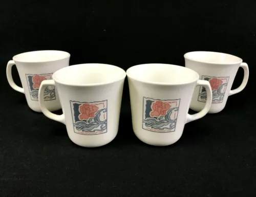 Set of 4 Corelle Corning ROSE DUO 3-1/2" Coffee Cups Mugs