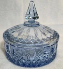 Indiana Glass Vintage Princess Design Horizon Ice Blue Glass Candy Dish with Lid