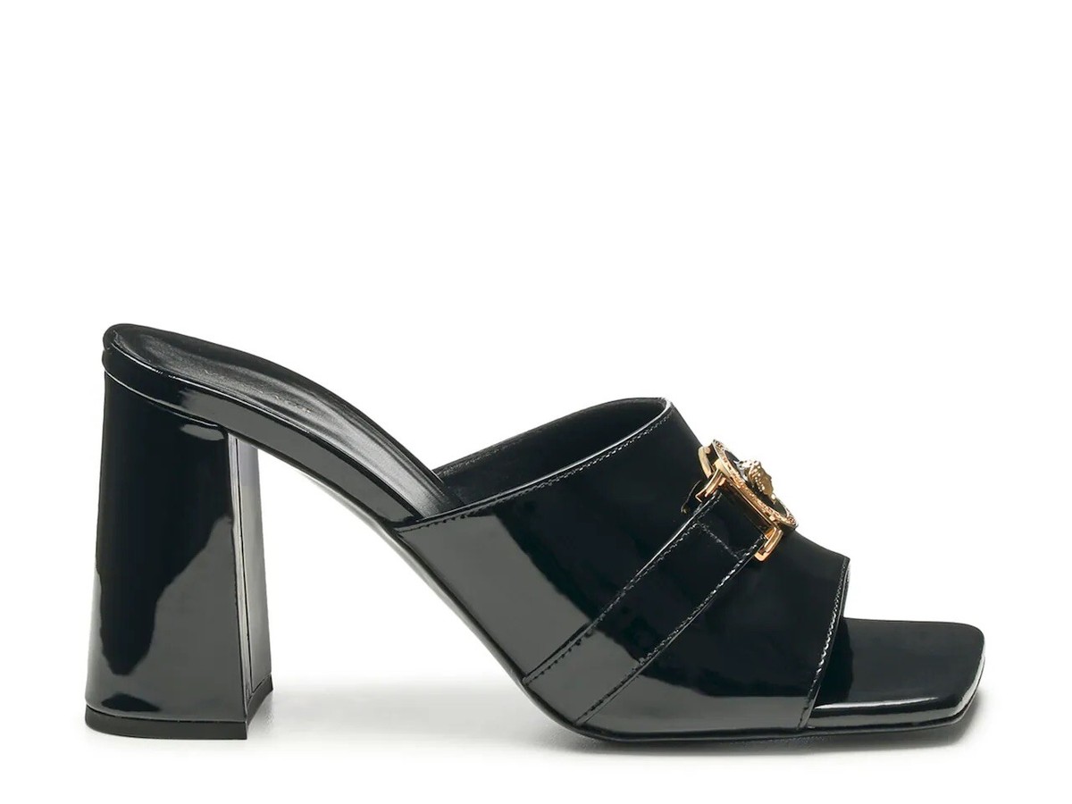 Versace Medusa Block Heel Square Toe Mule Black Patent  display picture 1
