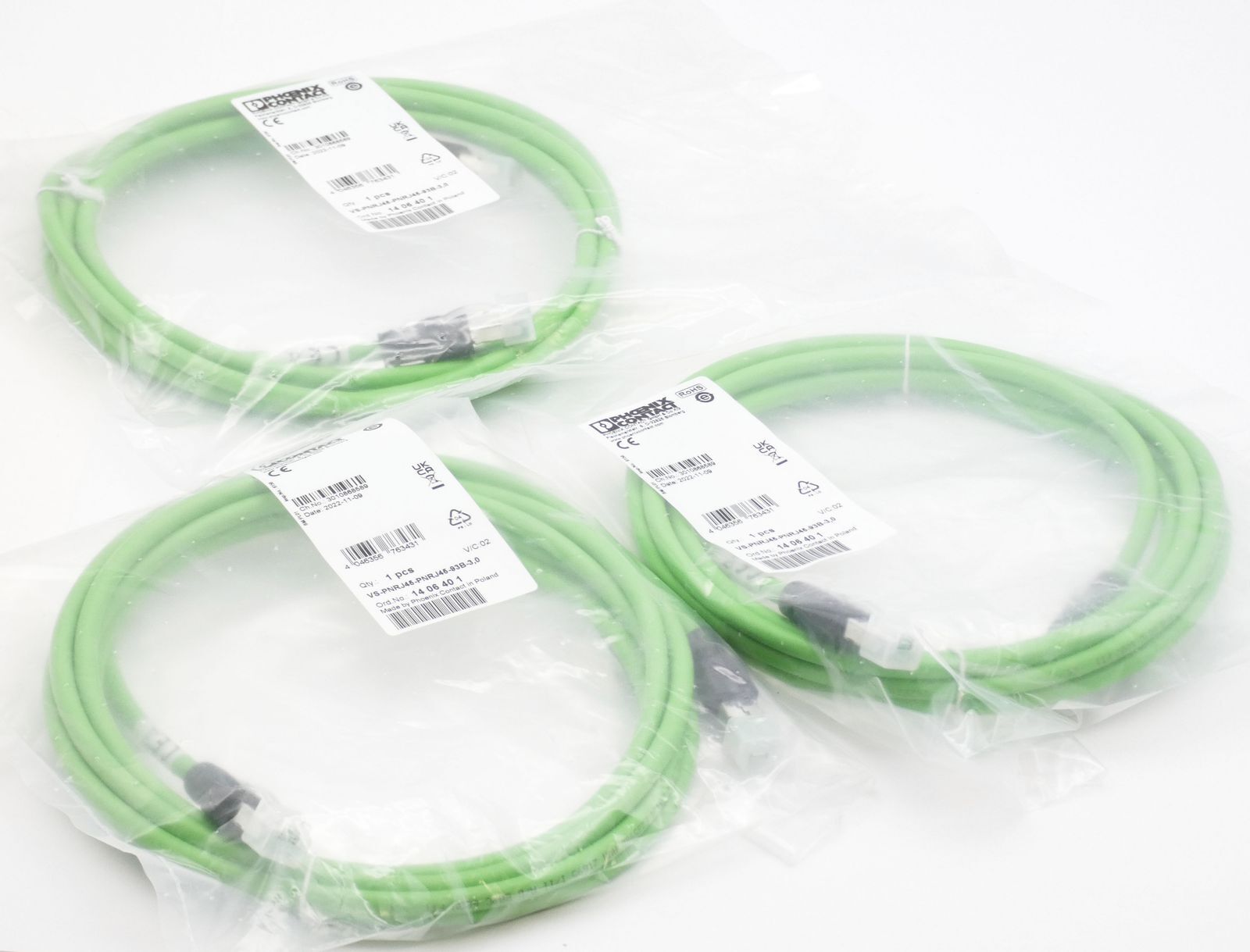 3x Phoenix Contact VS-PNRJ45-PNRJ45-93B-3.0 3m 1406401 Patch Cable -Unused-