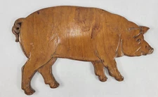 1980's 9" x 5" Handcrafted Wood Pig Piggy Hog Old Trivet Hot Pad