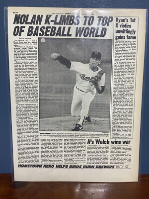 VINTAGE NEWSPAPER HEADLINE TEXAS RANGERS NOLAN RYAN 5,000 CAREER ...