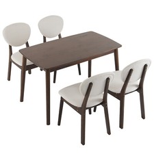 Juego de mesa y silla de comedor de nogal profundo bolsa blanda de madera de goma 1 mesa 4 sillas