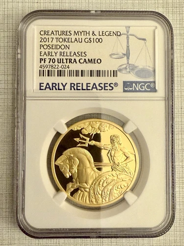 Tokelau 2017 Creatures Myth & Legend Poseidon $100 Gold NGC PF70 UC ER SKU#6057
