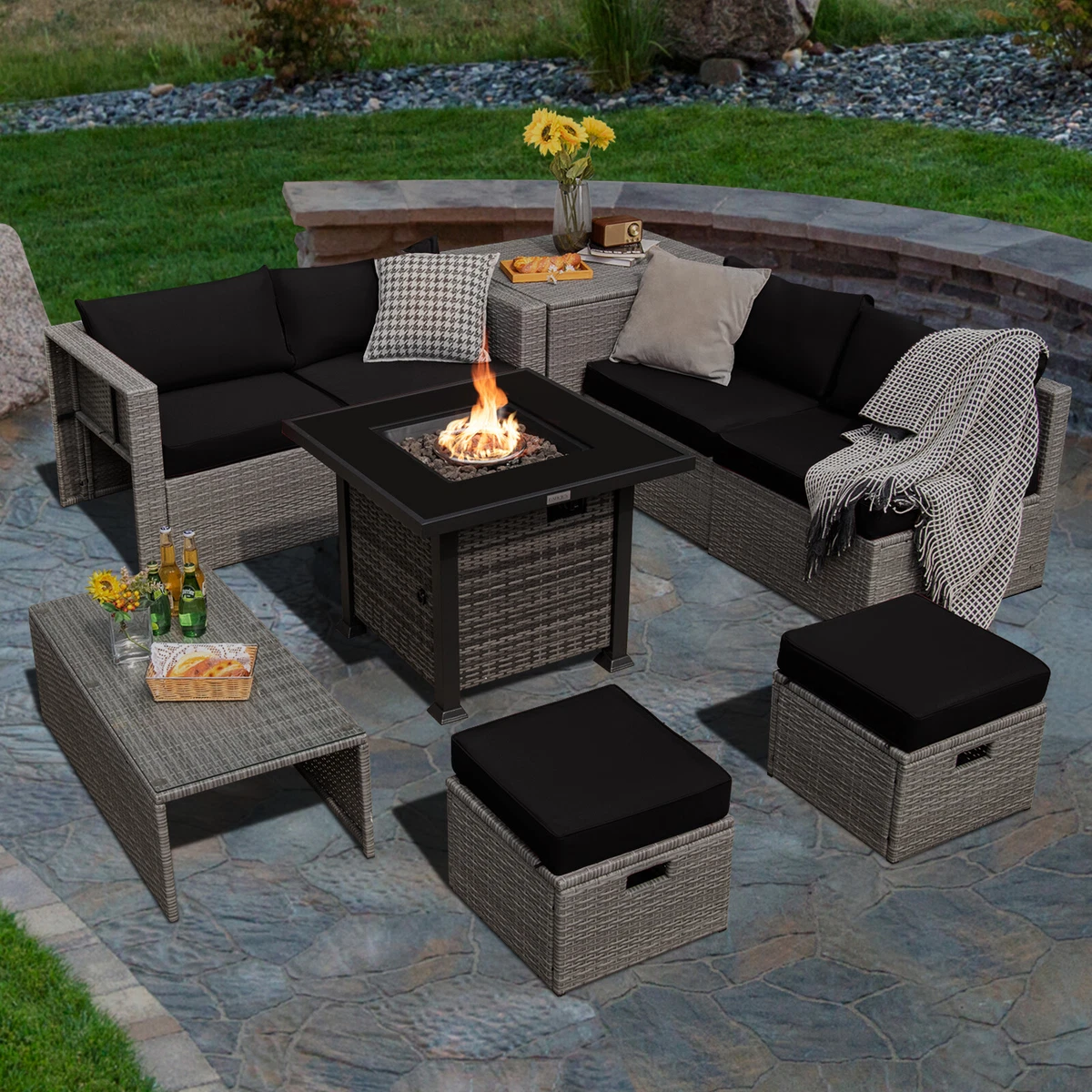 9PCS Outdoor Rattan Furniture Set w 32