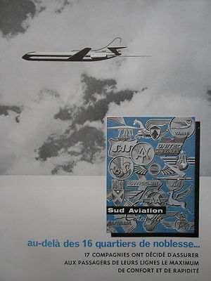 3//1962 PUB SUD AVIATION CARAVELLE AIRLINER AIRLINES TWA SAS RAM TAP FRENCH AD
