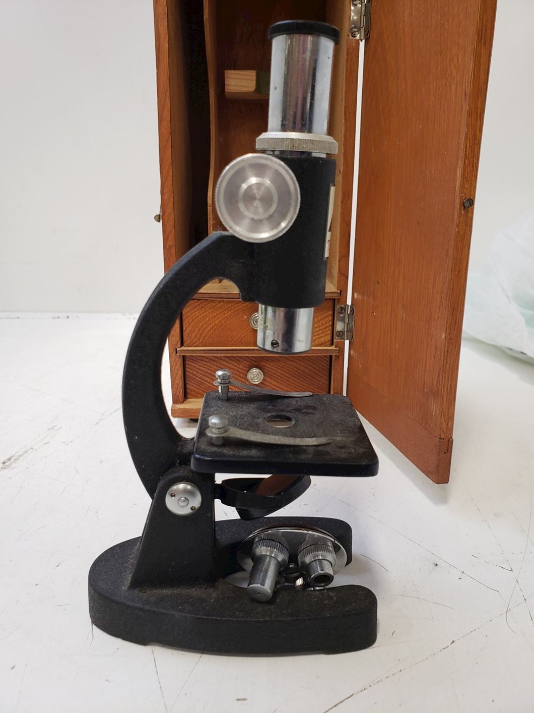 Vintage Sears Tower Microscope W/ Wooden Case 75500x Untested eBay